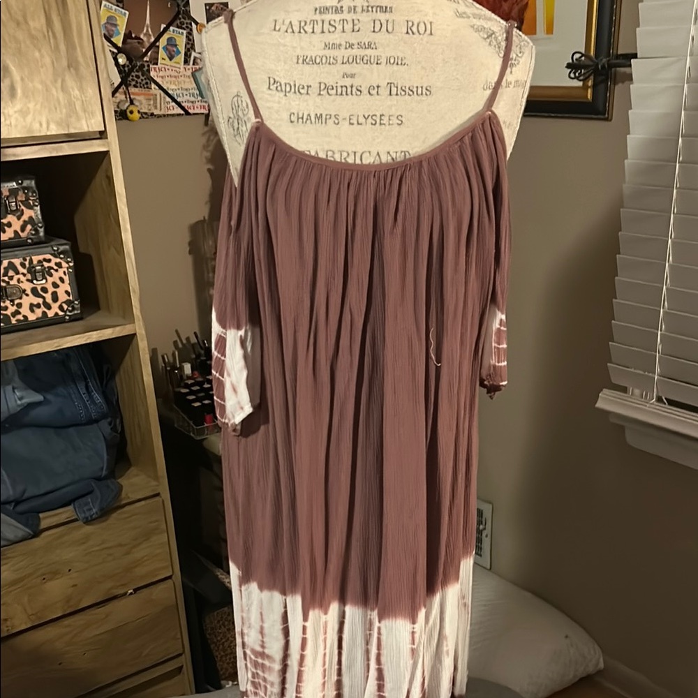 Easel Bohemian Purple and White Tie-Dye Dress - Large